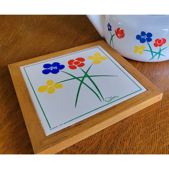 1983 HIMARK Saltera Wall Hanging Trivet - Ceramic Art Tile & Wood - Picture 3 of 6